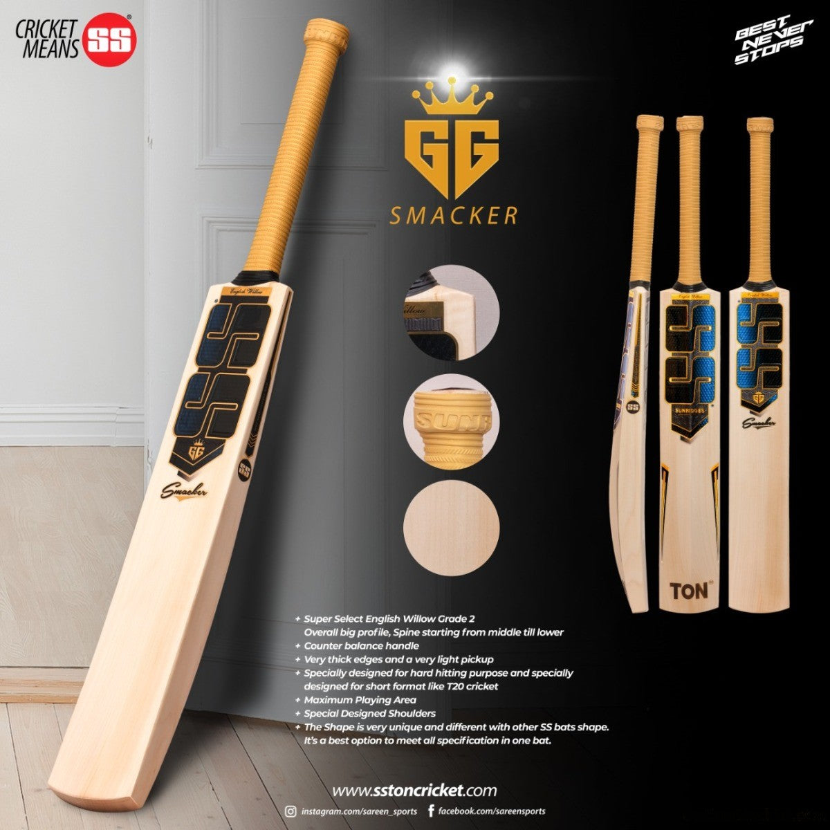 SS GG SMACKER PLAYERS ENGLISH WILLOW CRICKET BAT 2023