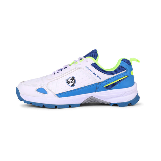 SG CLUB 6.0 Cricket Shoe: Classic White with Royal Blue and Lime Accents(2024)