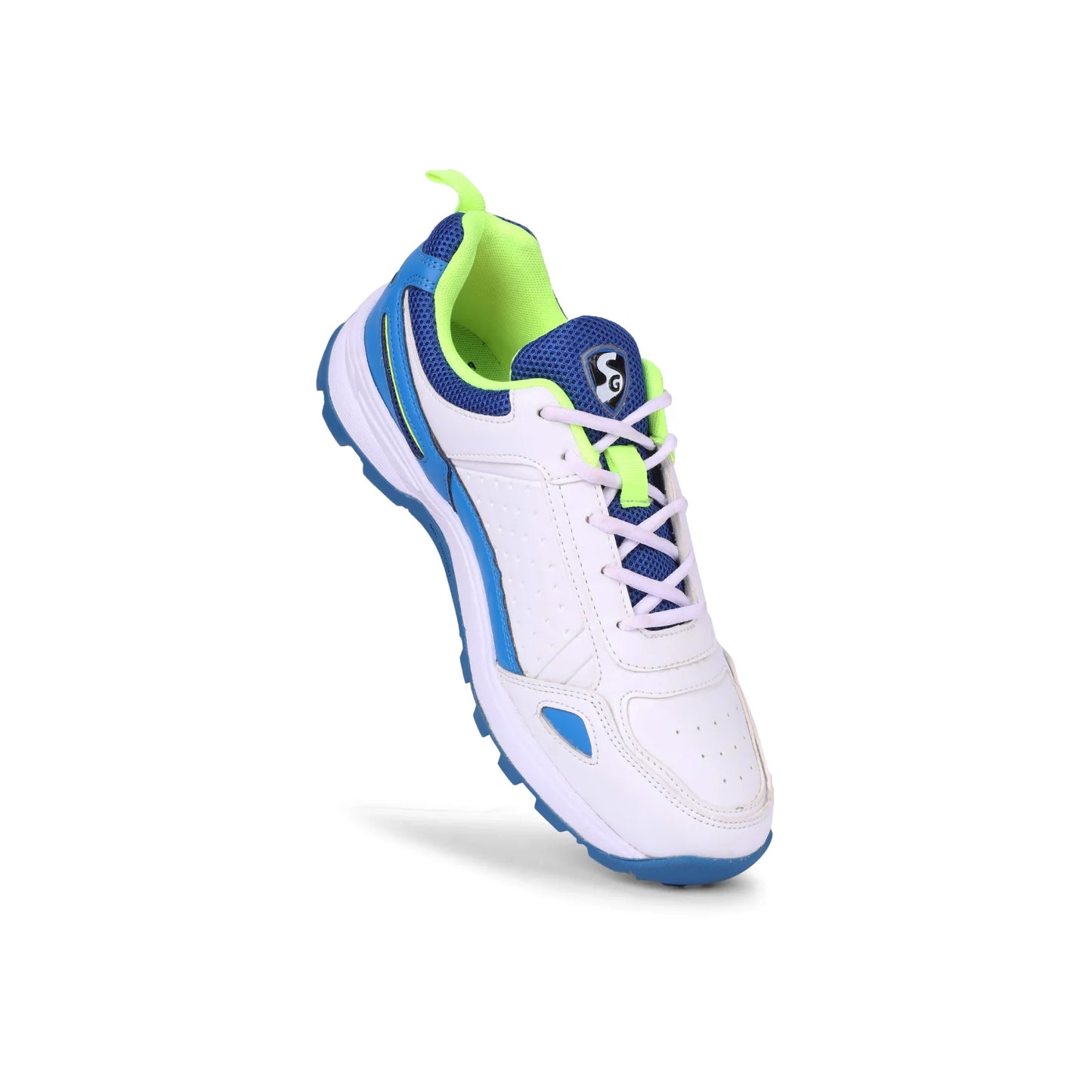 SG CLUB 6.0 Cricket Shoe: Classic White with Royal Blue and Lime Accents(2024)