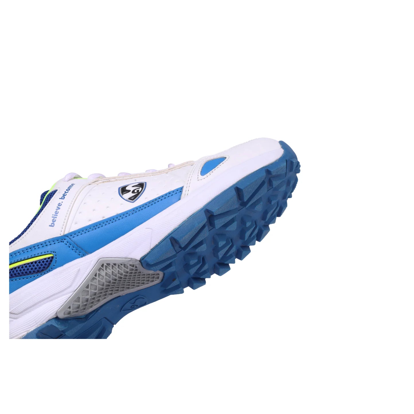 SG CLUB 6.0 Cricket Shoe: Classic White with Royal Blue and Lime Accents(2024)