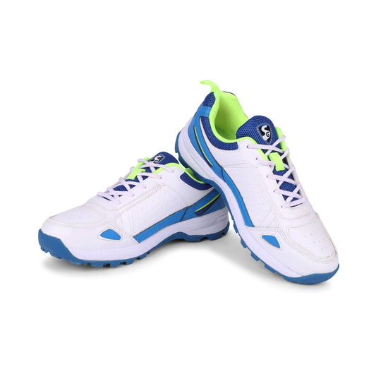 SG CLUB 6.0 Cricket Shoe: Classic White with Royal Blue and Lime Accents(2024)