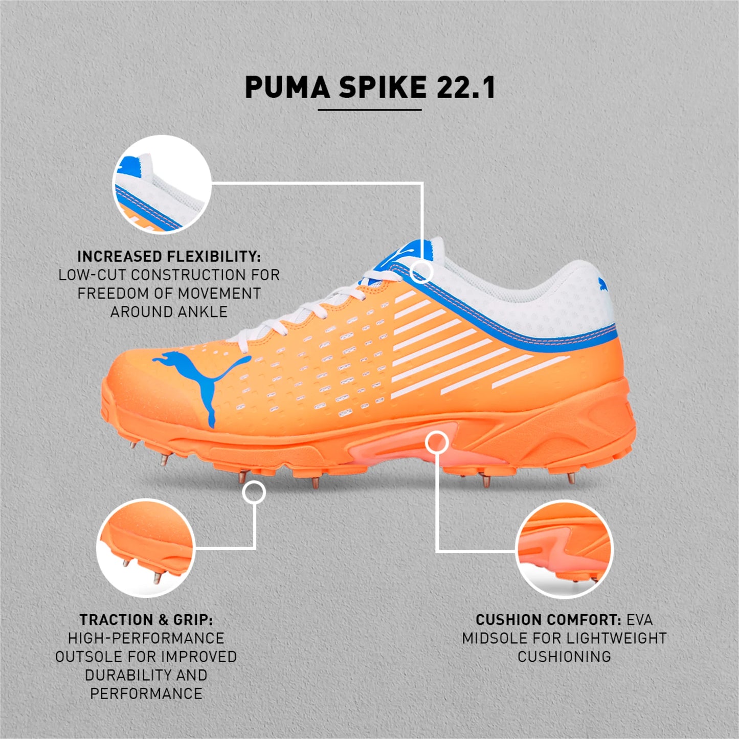 PUMA Spike 22.1 Men's Cricket Shoes Neon Citrus-bluemazing-puma white