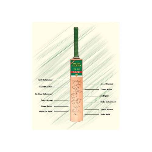 Great Masters - Bat Signed by 12 of Pakistan's Greatest Batsmen